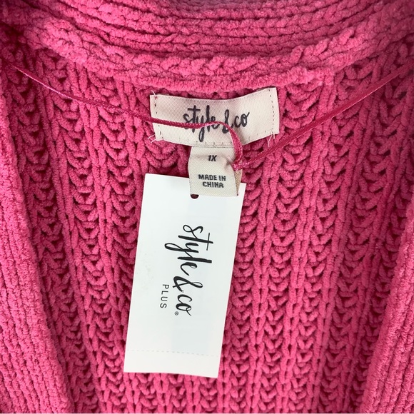 STYLE & CO Plus Chenille Bubble Gum Open-Front Cardigan Size 1X - Picture 9 of 9